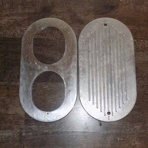 Vintage Finned Aluminum Dual Carburetor Air Cleaner Top & Base Plate Silver Good